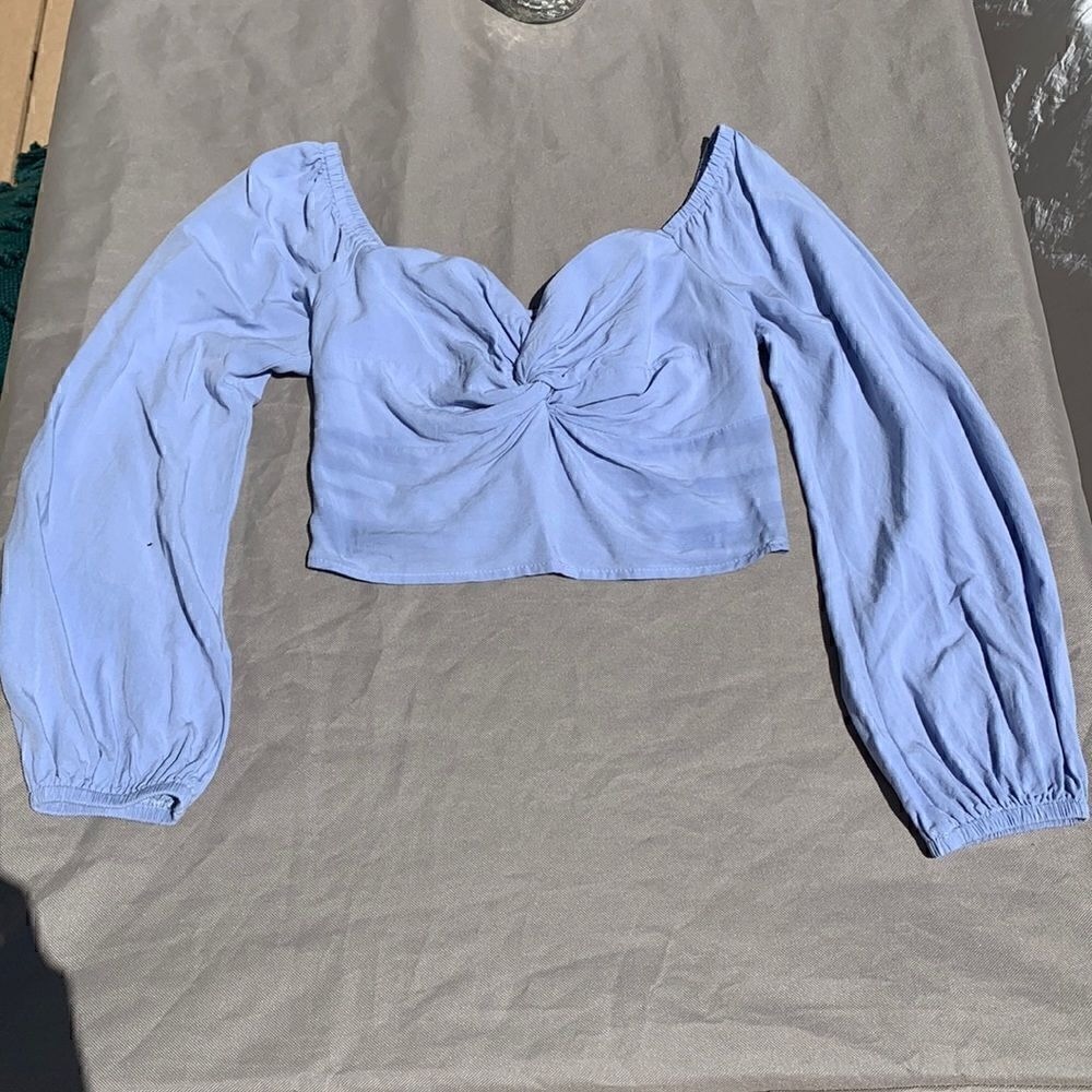 Kendal & Kylie Puff Sleeve Light Blue Sweetheart Adjustable Bustier Corset Top